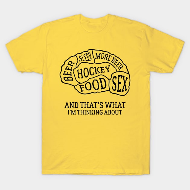 Brain Scan Hockey and Beer Lover Sleepy Foodie Sex Distressed T-Shirt by TheBlackCatprints